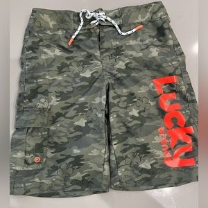 Big Boys Lucky Brand Camo size 18 Swim Trunks Bathing Suit